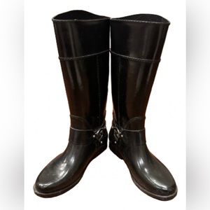 MK glossy black rain boots